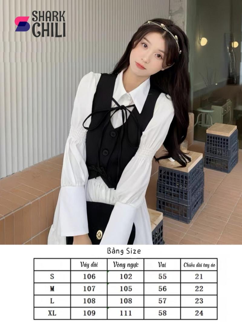 Product Introduction of Váy hàn ️váy học sinh tiểu thư Váy nữ Set váy nữ đầm nữ váy trắng bigsize set đồ nữ váy dài Váy Đen Phối Cổ SơmiS10030 váy  tiệc 0