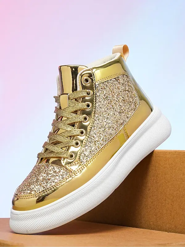 Fashionable Glitter High Top Skate Shoes, Comfortable Sports Shoes for Men & Women, Lightweight Breathable Sports Shoes for Daily Wear, Trainer 4