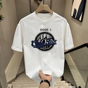 ผ้าฝ้ายคอกลมแขนสั้นเสื ้อยืดผู้ชายเทรนด์ภาษาอ ังกฤษพิมพ์ฤดูร้อนด้านบ หลวมพร้อมเสื้อยืดขนาด