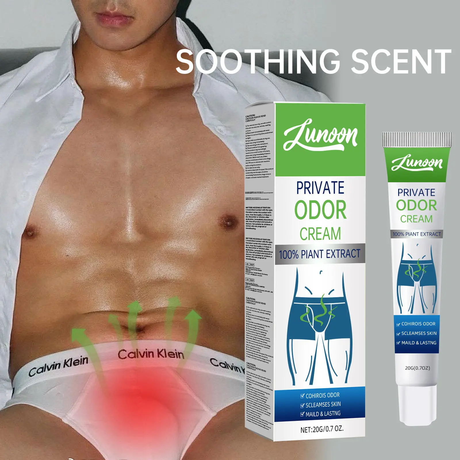 Lunoon Men's Private Deodorant Cream Pruritus Vulvae Care Cream Inner Thigh Itching Relieving Itching Gentle Application 20G