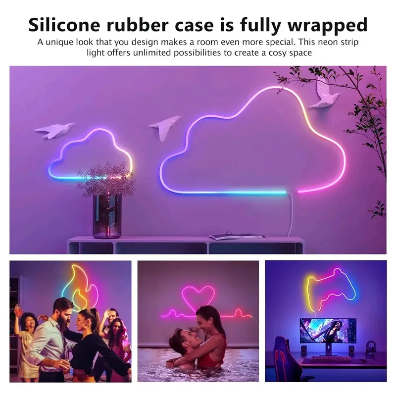 NEON FLEX RUNNING RGB PANJANG 5 10 METER BISA GANTI WARNA SUDAH TERMASUK ADAPTOR DAN REMOT CONTROL BISA DI ATUR LEWAT HP NAMA APK RHYTHM PRO 4