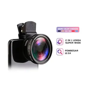 2 In 1 Lensa Super Wide Angle Lens Macro Smartphone Aksesoris Lensa Pembesar 12.5X Camera  Dengan Klip Untuk Handphone