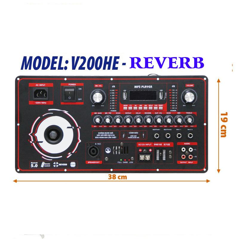 Bo Mạch Loa Kéo V200HE - Bo mạch dùng cho Loa Kéo 4 Tấc Đôi/5 Tấc Đơn - Bo mạch trang bị Hiệu Ứng Echo & Reverb  Phụ Kiện Loa Bluetooth Nghe Nhạc Kem