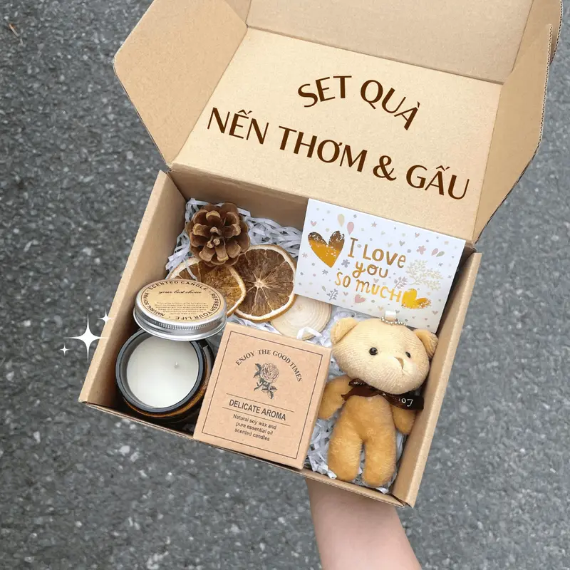 Set quà tặng Nến thơm và Gấu bông, bao gồm 04 món - Dầu Thơm, Decor 0