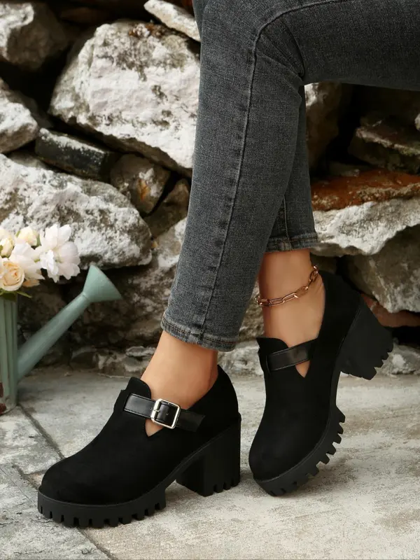 Women's Fashionable Solid Color Platform Mary Janes Shoes, Casual Comfortable Thick Sole Slip-on Shoes for Daily Wear, Female All-match Round Toe Shoes for Spring & Autumn, Girl 5
