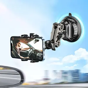 Holder HP Mobil 2in1 Cangkir Hisap Kuat Penjepit Aluminium Penyangga HP Adjustable 360 untuk Semua Tipe Smartphone