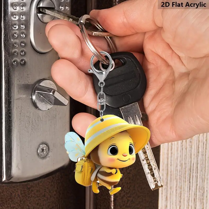 Cute Bee Design Keychain, 2D Flat Transparent Decorative Keyring, Ideal Gift for Friend, Party Keychain Gift Pack