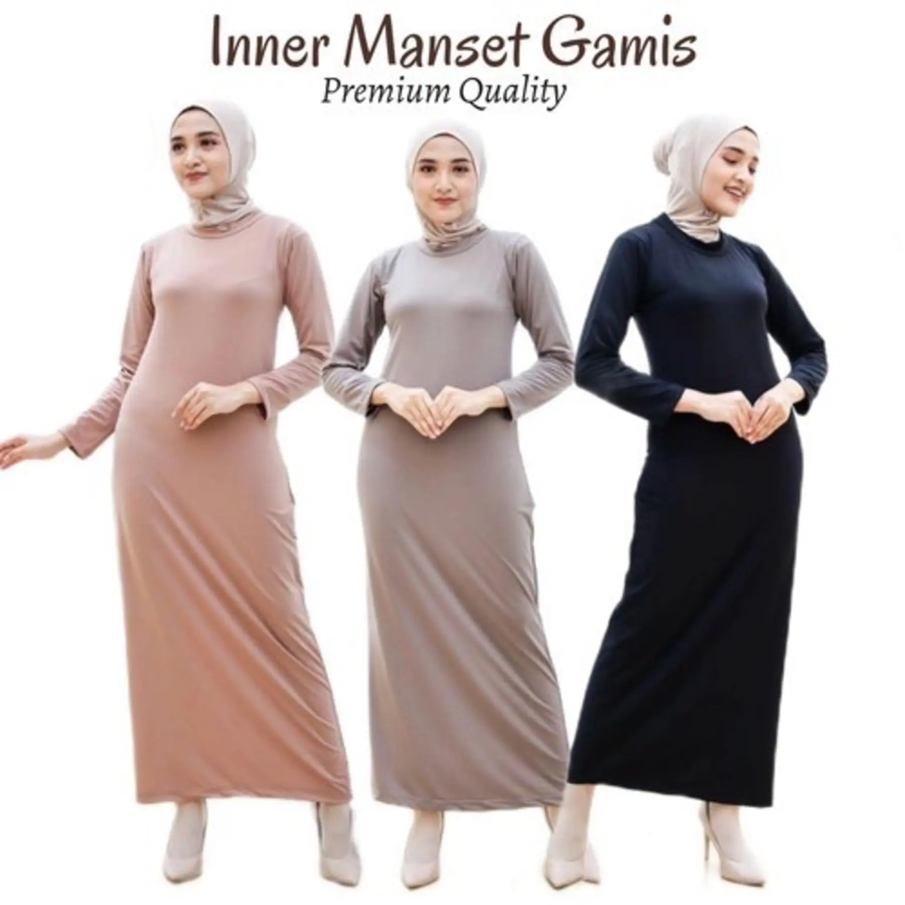 Manset Gamis Lengan Panjang / Inner Dress dalaman Gamis /  Mangset  Gamis Hitam Putih Spandek
