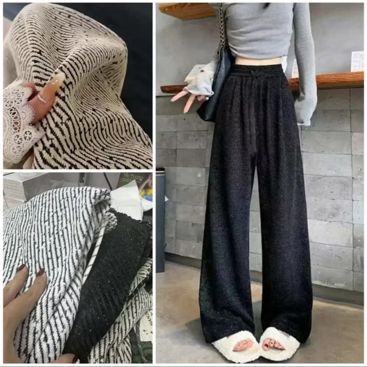 [GIÁ HỜI] Quần Nỉ Dạ Nhung Chéo Lấp Lánh Dày Dặn Nhiều Màu, Quần Ông Rộng Họa Tiết Cạp Cao