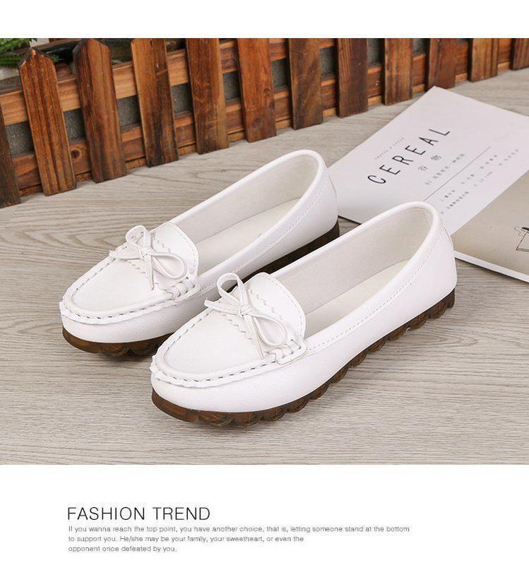 Product Introduction of Doudou shoes, women's new flat sole single shoes, cow tendon soft sole, lazy people step on mom's white nurse shoes 10