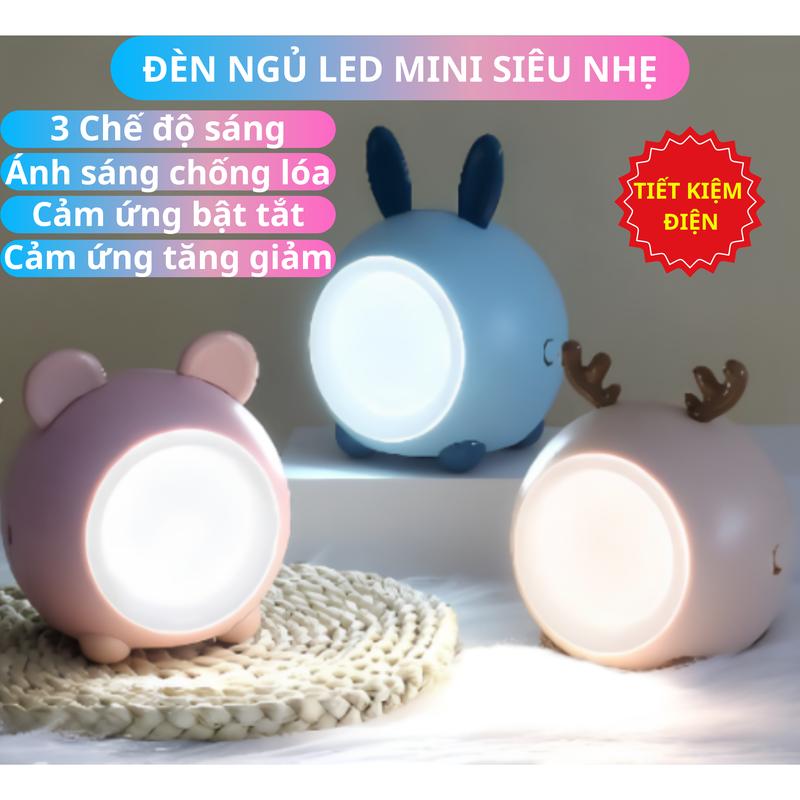 Đèn ngủ mini cảm ứng thông minh tích điện trang trí phòng tiết kiệm điện ánh sáng trắng vàng trung tính có công tắc bật tắt siêu nhẹ