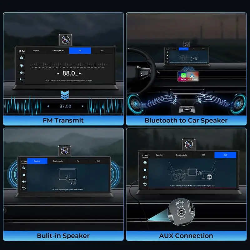 11.26 Inch Wireless Car Play Screen, Car Video Player with 4K 360° Rotatable Dashcam, Car Audio Receiver with BT, AUX, FM, Automotive, Car Camera 6