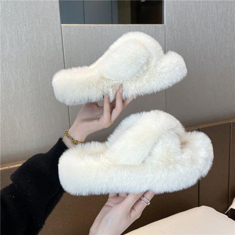 Product Introduction of Dép Lông Mịn, Đế Dày, Thắt Lưng Chéo, Nữ, Thích Hợp Cho Mùa Thu Và Mùa Đông, Có Thể Mặc Ngoài Trời, Đế Mềm, Dép Bông Gia Dụng, Hàng Mới Về 2024 Dép Lê Women DéP Slipper 1