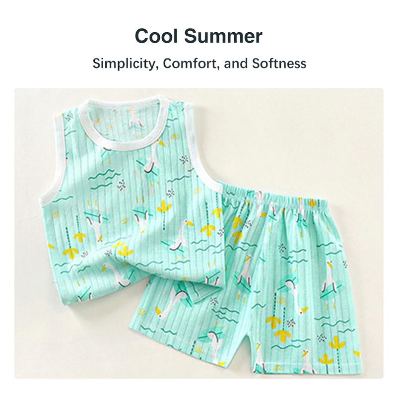 Product Introduction of 2-Piece Baby girl boys Kids Cute Cartoon Terno Sleeveless Tank Top + Shorts  Sleeveless Sleepwear & Outdoor Outfit sando  pajama  kids  boy damit  pang  bata 21