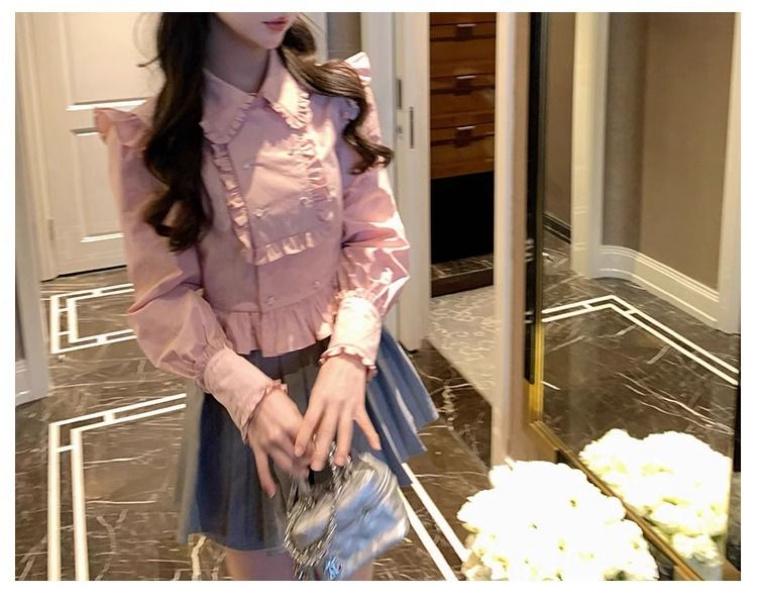 Product Introduction of Áo Sơ Mi Tay Áo, Thiết Kế Mới 2024, Thích Hợp Cho Mùa Xuân Và Mùa Thu, Phong Cách Nhẹ Nhàng Màu Hồng Ngọt Ngào Độc Đáo Cổ Peter Pan Áo Cánh Xếp Ly Dành Cho Nữ 25