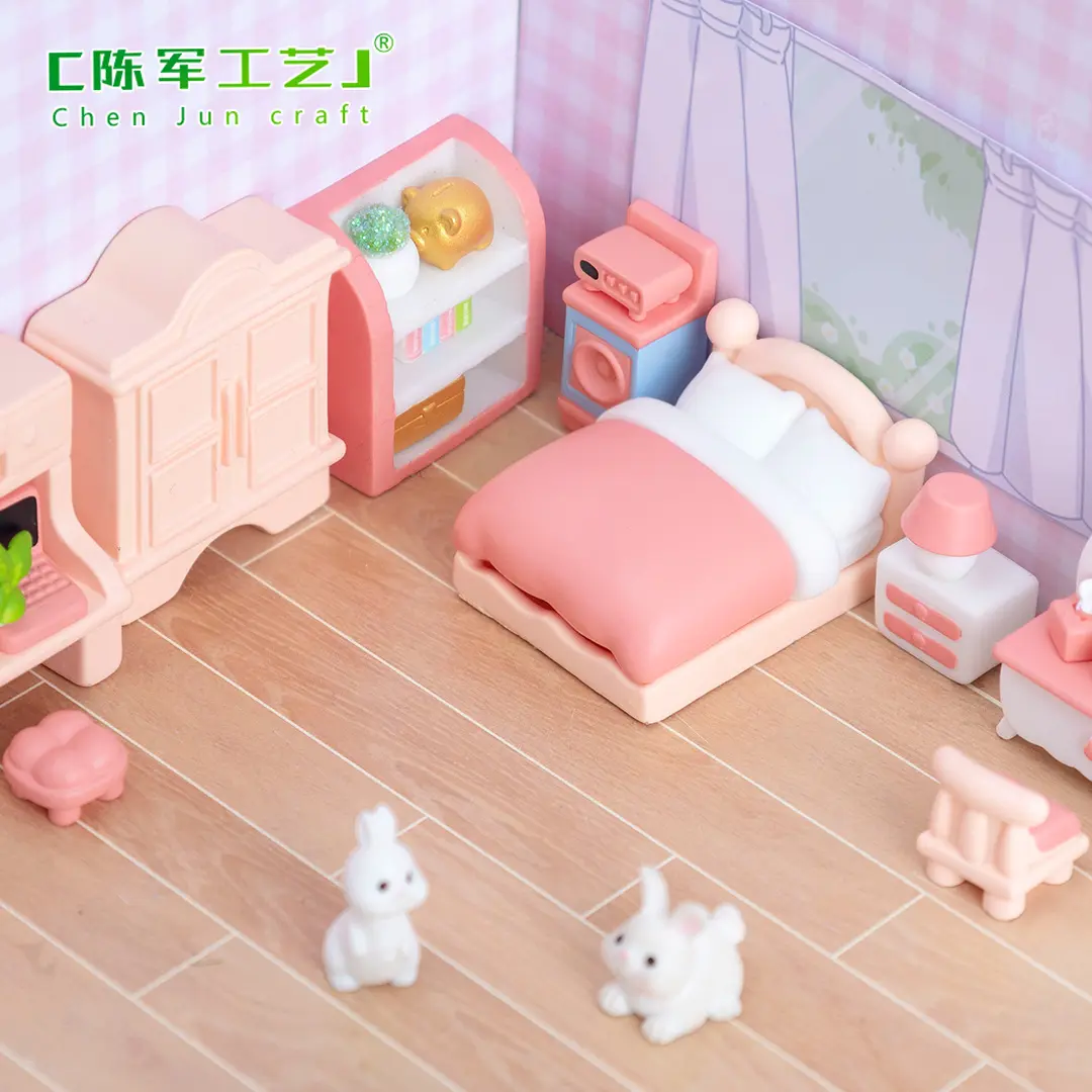 Miniature Landscape Creative Pink Girly Bedroom Decoration Accessories Dollhouse DIY Miniature Furniture Model Small Ornaments