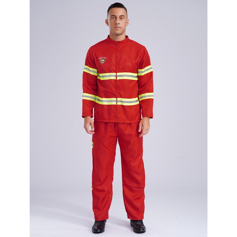Manyakai Mens Firefighter Costume Fireman Role Play Uniform Long Sleeve Reflective Stripes 4-piece Suit 6