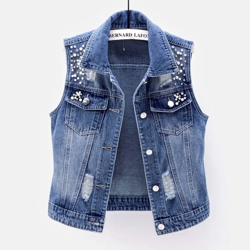 Áo Vest Denim Nữ, Áo Vest Dễ Phối Đồ Ngoài Trời, Áo Khoác Hai Tháng Tám, Nhẹ, Phong Cách Đại Học, Áo Khoác Denim, Năm 2024