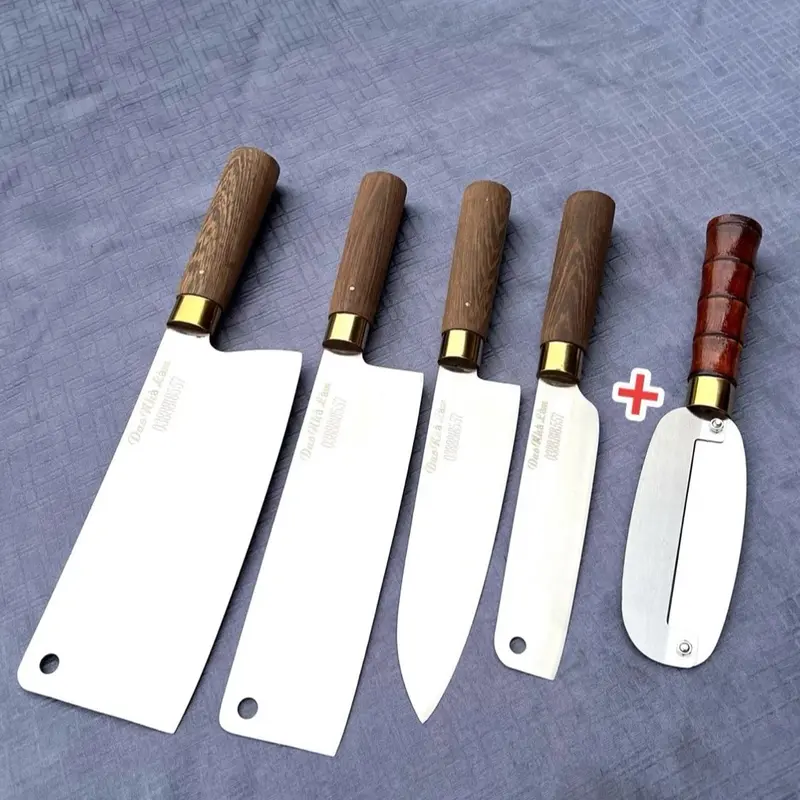 [Mua 4 Tặng 1] Combo Dao Bếp chặt -Thái-lọc- dao hoa quả Cán mun+tặng 1 dao bào  .Thép trắng kháng rỉ 420HC 0