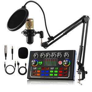 Live Sound Card, Audio Mixer Kit with Audio Interface, Condenser Mic, Bracket, DJ Mixer Effects and Voice Changer, Podcast Production Studio Equipment, Suitable for PC, Smartphone Studio Recording, Streaming/Podcasting/Gaming