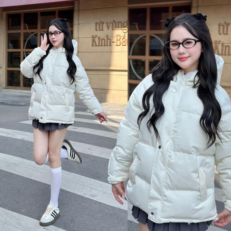 Áo phao mũ liền form nam nữ siêu đày cúc bóng lót lụa DELIZ - AP301