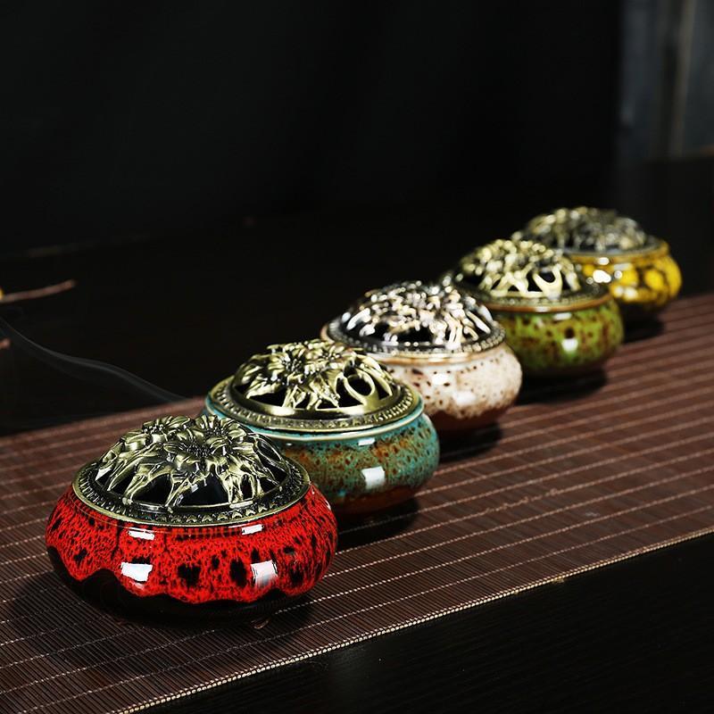 Lư Xông Nụ Trầm Hương Màu Ngẫu Nhiên - Xông Nụ Phong Thủy Bằng Gốm Sứ Vân Rạn Cao Cấp Tinh Xảo Kèm Lót Đế - Trầm Hương Phúc An