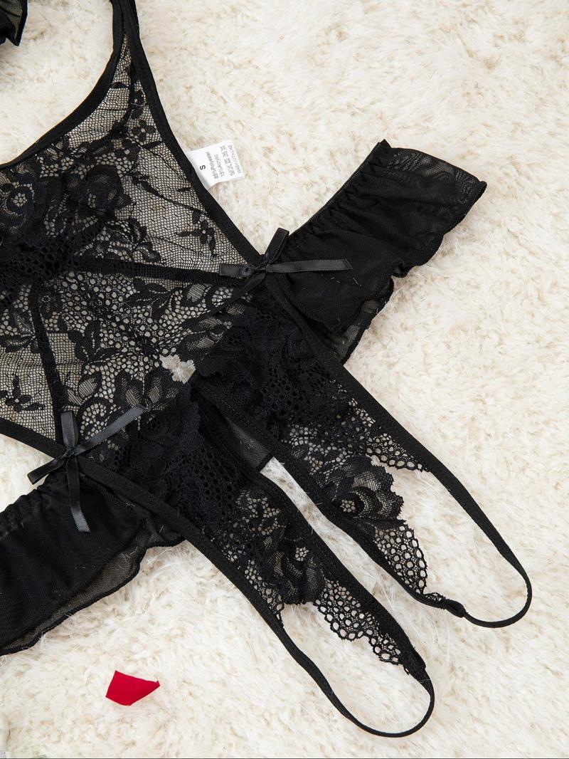 Product Introduction of Women's Cut Out Backless Sheer  Floral Lace Lingerie Bodysuit, Sexy Comfy Breathable Open Crotch  Design Cami Bodysuit for Daily Wear, Women's Lingerie for All Seasons 4