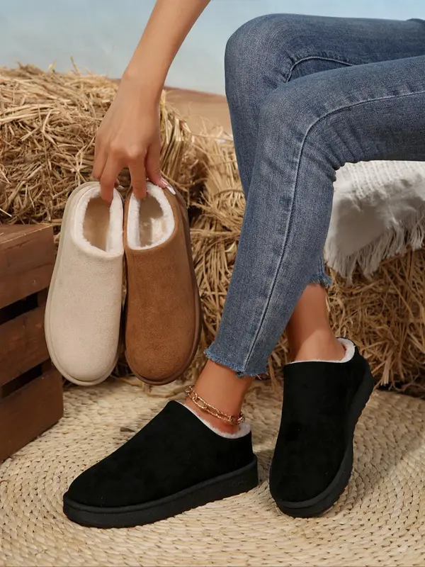 Women's Solid Color Plush Slippers, Casual Soft Comfortable Home Platform Slippers, Warm Slippers for Indoor & Outdoor Use for Fall & Winter 7