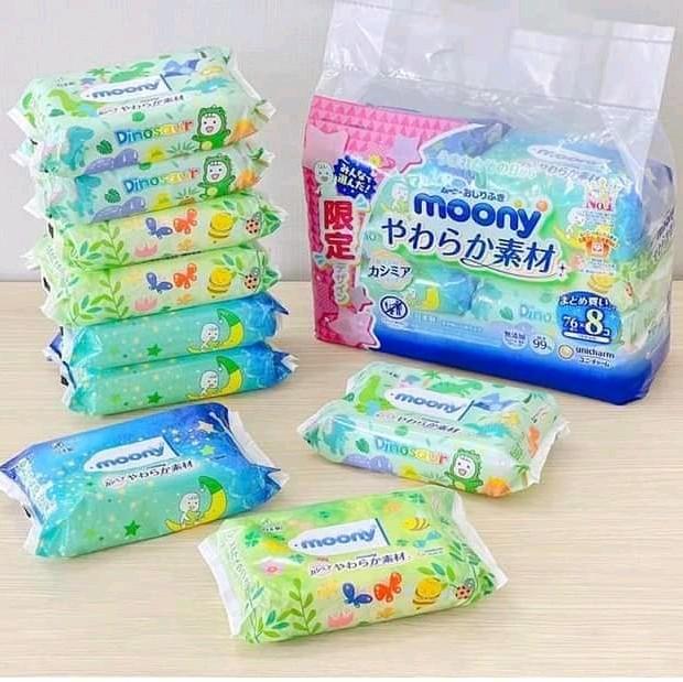 1 Bịch 8 gói khăn ướt moony không mùi nội địa Nhật 1 gói 76 tờ