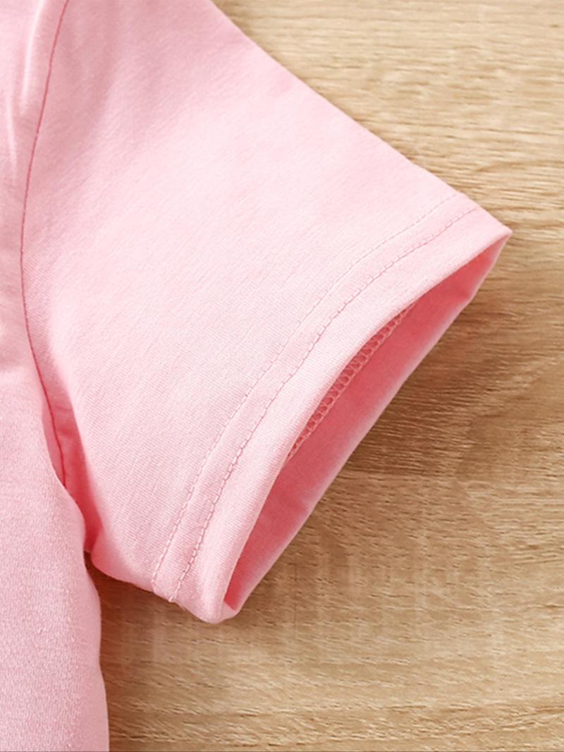 Product Introduction of Toddler Girl's Letter Print Round Neck Tee, Casual Short Sleeve Crew Neck T-Shirt for Summer, Kids Clothes for Daily Wear 4