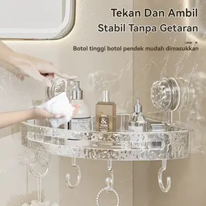 Rak Dinding Kamar Mandi Minimalis 3D Motif Kayu + Gantungan | Rak Tempel Aesthetic Tahan Air & Karat | Storage Organizer Serbaguna | Rak Mandi Estetik & Praktis