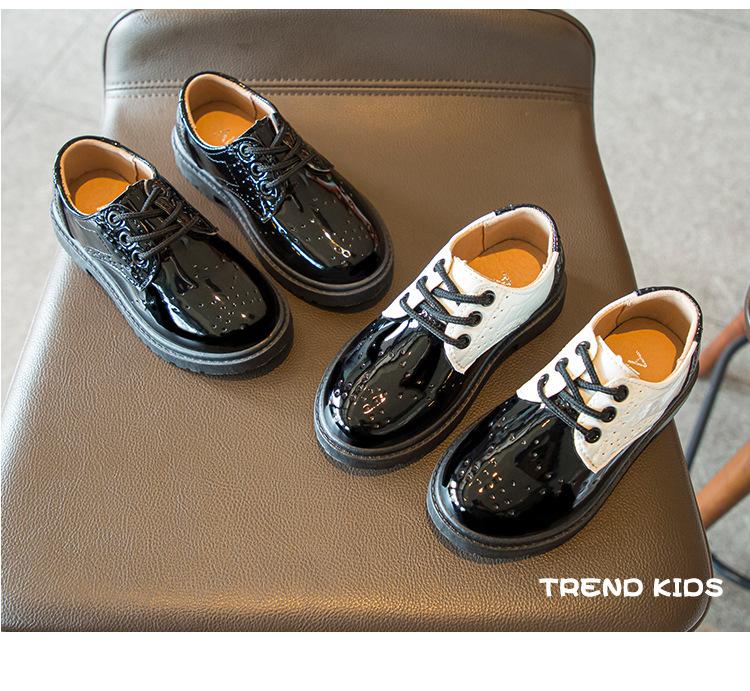 Product Introduction of Spring and Autumn New Children's Black Leather Shoes Lace-up Fashion British Style Boys Performance Shoes Girls Performance Shoes Soft Bottom 10