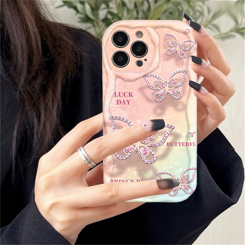 Casing Untuk Oppo A3X A16 A60 A16E A38 A18 A17 A58 A78 A17K A15 A5S A77s A79 A31 A16S A52 A1K A95 A54 A57 A7 A12 A3S A16K A74 A53 A1K A11K A76 F9 Pink Butterfly Bling kupu-kupu Soft Case 5