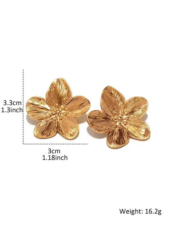 Textured Metal Flower Design Stud Earrings for Women, Prom Jewelry, Luxury Jewelry, 2025 Cute Fashionable Vintage Jewelry for Women for Party, Daily Decor, Trendy All-match & Exquisite Jewelry for Gift, Girls Birthday Gift 1