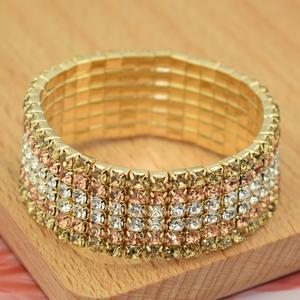 Gelang Elastik, Barang Kemas Borong, Berlian Penuh 6 / 12 Baris, Berkilat, Gaya Selebriti Intelek, Gelang Lebar, Barang Kemas Gelang