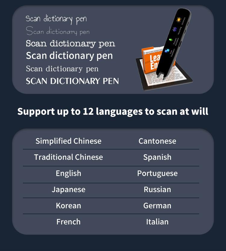 Product Introduction of A3X Multilingual Scan Translator Pen 12 Offline 112 Online Languages OCR EN/DE/FR/JA/KR/Cantonese 2.23 "Portable 3 Colors ABS Android/Li-ion Translation Pen 25