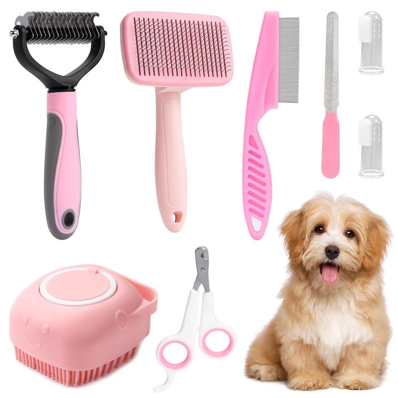 TikTok Shop Summer Pet Grooming Tool Set 8 Counts Hair Grooming and Oral Hygiene Tools Dog Cat Grooming Supplies for Indoor Outdoor Use Pet Products Cat Stuff Dog Stuff