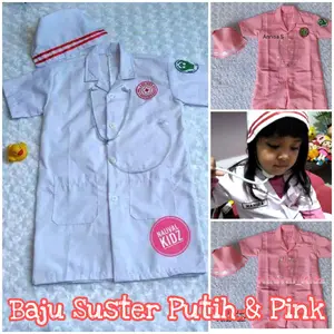 Baju Profesi Suster Anak / Perawat Pink & Putih
