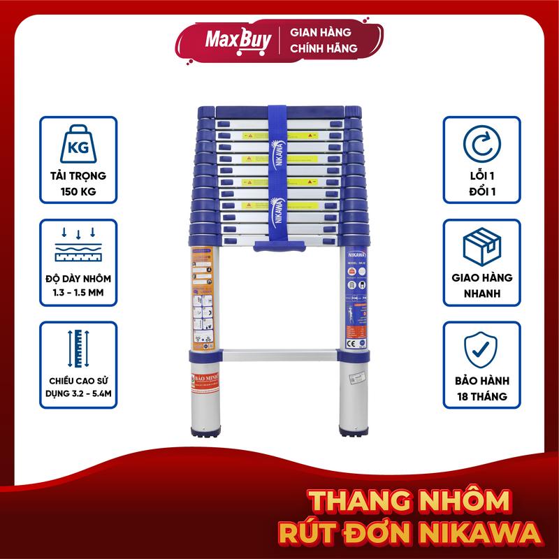  Nikawa - Thang nhôm rút đơn chiều cao sử dụng tối đa 5m-5m4 - 6m Bảo hành 18 tháng tặng kèm 1 đệm cao su  NK-50 NK-54 NK-60 