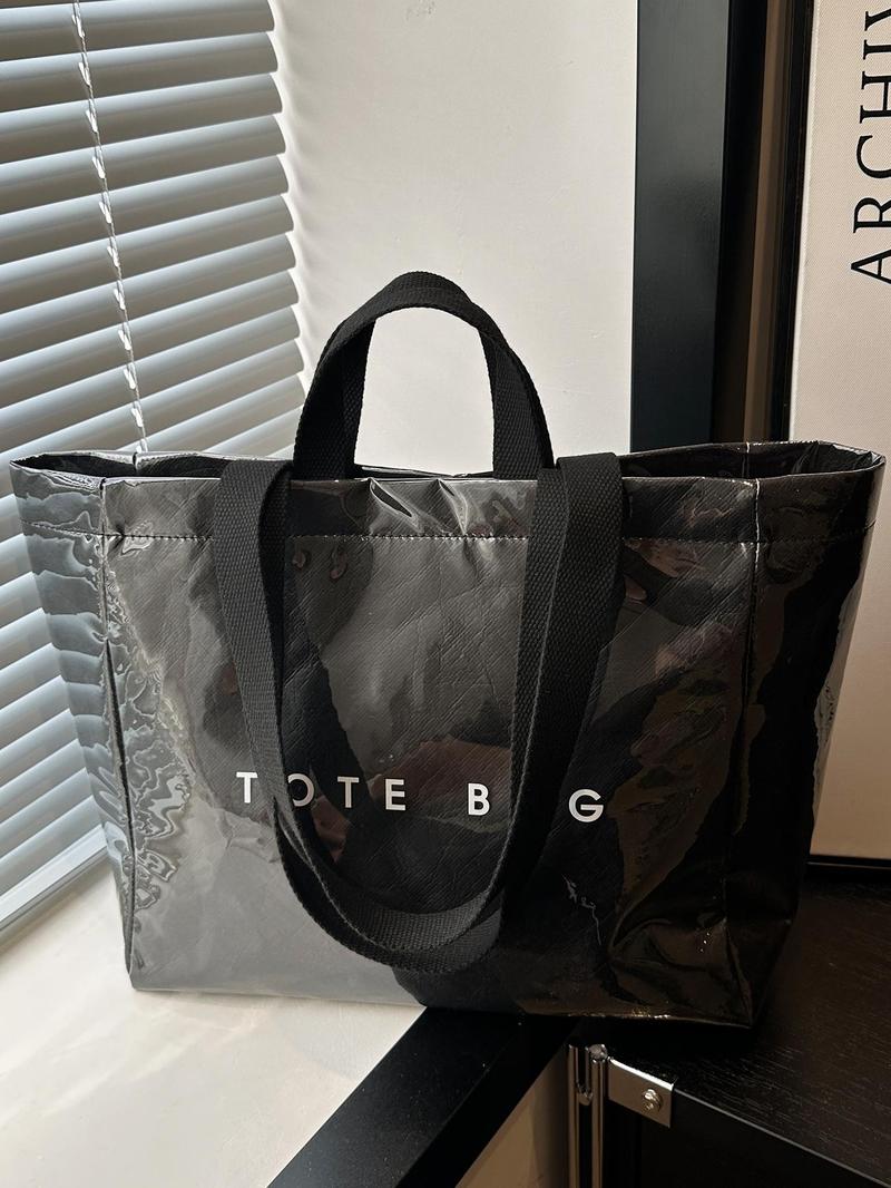 Product Introduction of Women's Solid Color Tote Bag, Fashionable Large Capacity Shoulder Bag for Work & Daily Used, Casual Trendy Versatile High-quality Daily Commuting Bag, PVC Leather Satchel, Tote Bag for Women 1
