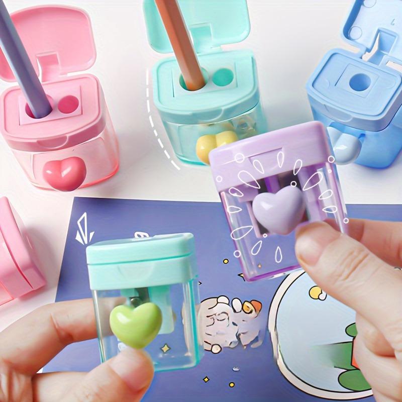 Portable Mini Pencil Sharpener, 1 Count Cute Heart Design Manual Pencil Sharpener with Lid, Stationery Supplies for Home School Office Dormitory 4