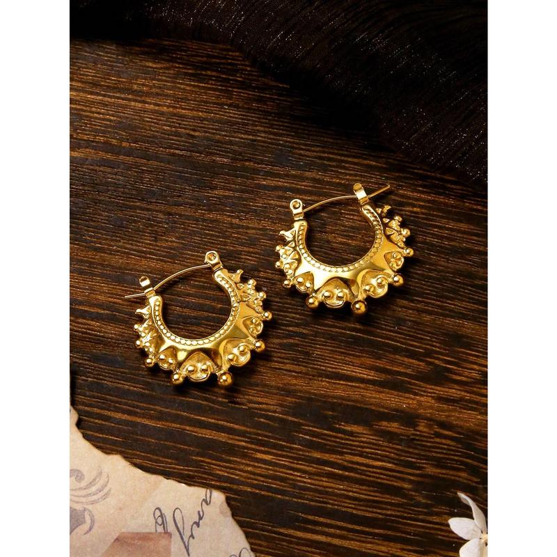 1 Pair 18k Gold Plated Stainless Steel Vintage Crown Horseshoe Earrings Fashion Simple Non Fading Women's Earrings Can Be Given As A Gift To Friends, Colleagues And Mothers 8