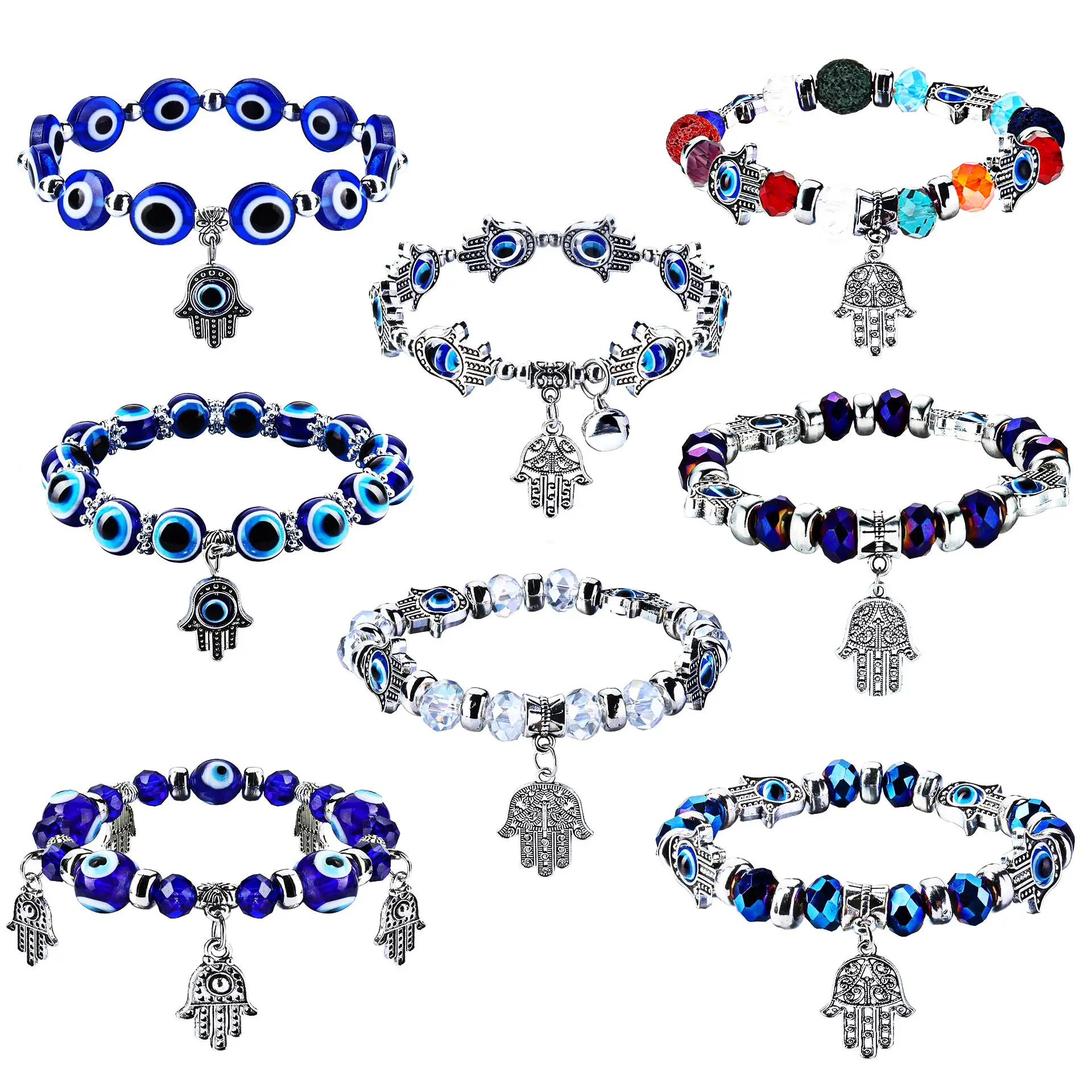 2024Blue Devil's Eye Resin Ball Braclet Fatima Palm Pendant Braclet