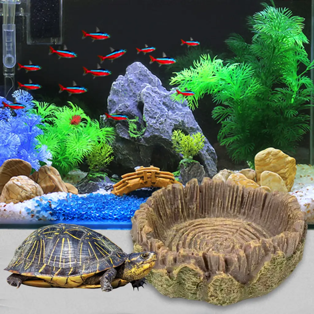SKA_ Easy to Clean Reptile Feeding Bowls Food and Water Bowls for Reptiles 2pcs Reptile Feeding Bowls Stump Design Easy to Clean Lizard Drinking Waterer Climbing Pet Tray