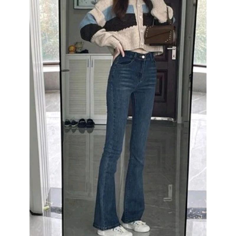 Quần jeans loe lưng cao co dãn Women Nữ Denim Ống loe