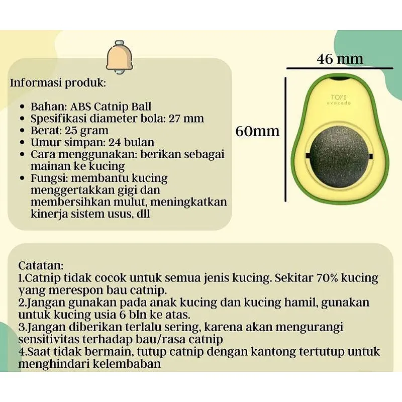 READYYY STOKK Bola Catnip Kucing Alpukat Rotating Mainan Catnip Balls Cat Mint Ball Makanan Hewan Berputar CATNIP PERMEN 2