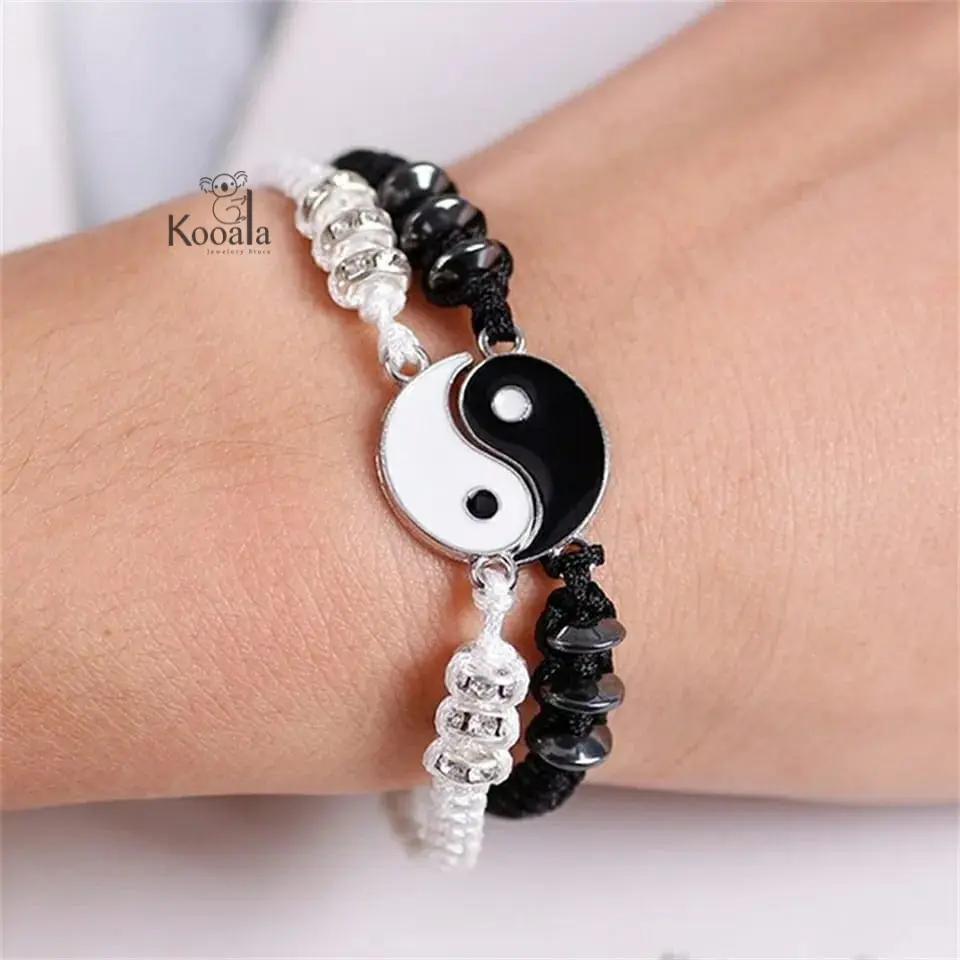 Gelang Couple Pasangan 2 Pcs Yin Yang Hitam Putih Kekasih Bracelets