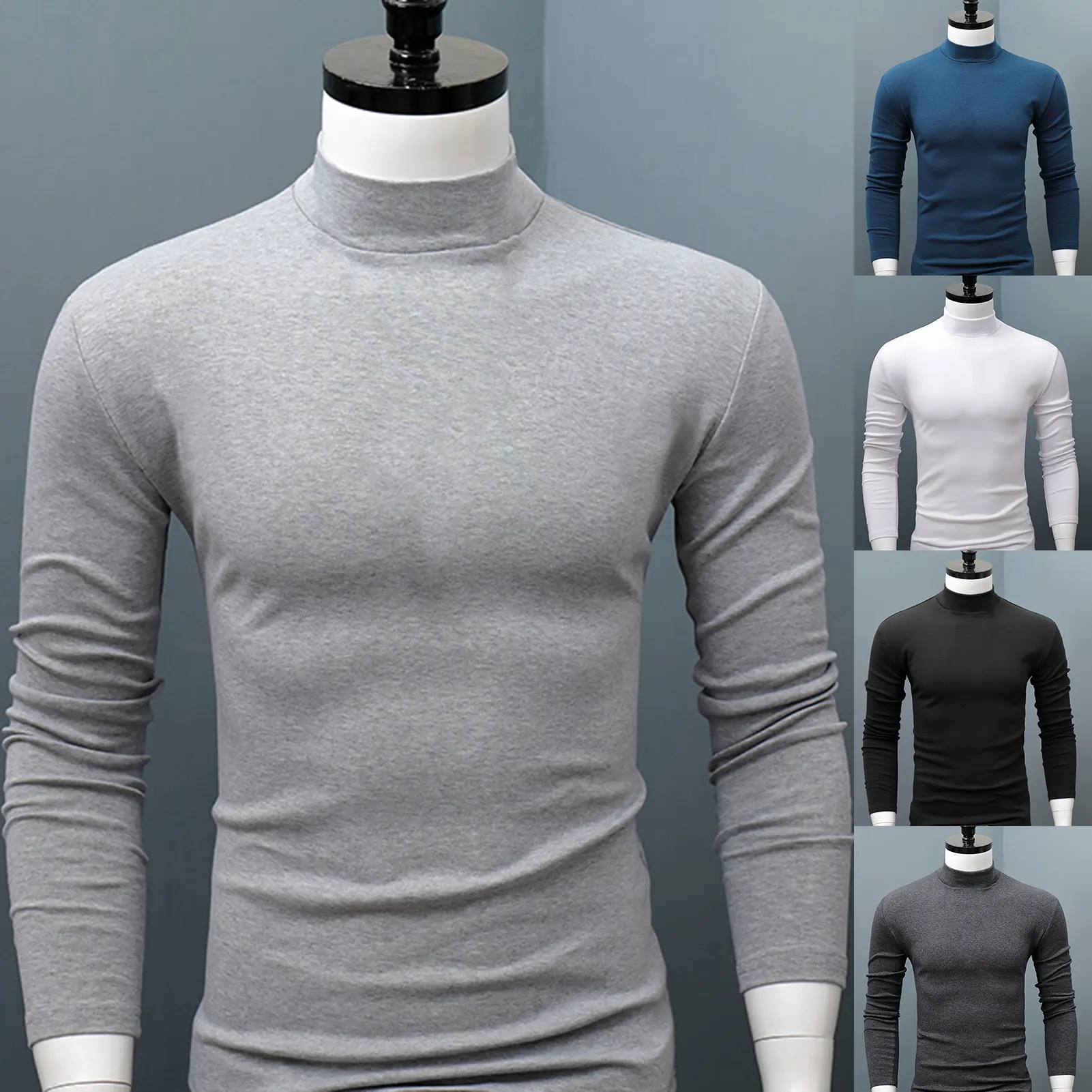Men Shirt Solid Color Half High Collar Casual Slim Long Sleeve Tight Tight for Inner Wear