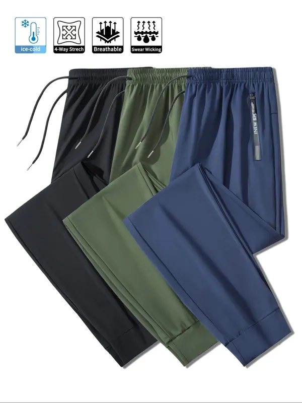 Men's Zipper Sports Joggers, Breathable Quick Drying Pants, Casual Comfy Trousers for Outdoor Workout Running, Clothing, Activewear, Runner Pants 5
