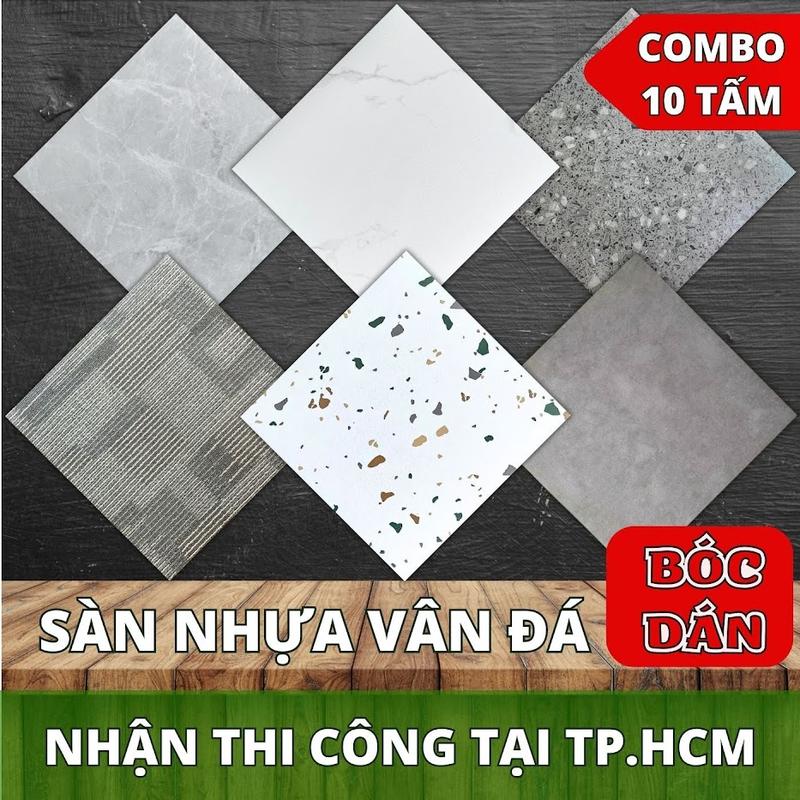 Bộ 10 Tấm Nhựa Lót Sàn Đá Cẩm Thạch Tự Dán Chống Trơn Chóng Cháy Giá Rẻ Kích Thước 45x45cm dày 2mm Sàn Nhựa Chịu Lực.
